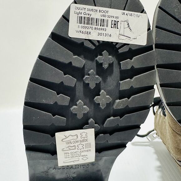 AllSaints Dusty Women's US 7 Combat Boots Light Gray Tan Cow Suede NWOB $299 - Picture 10 of 12